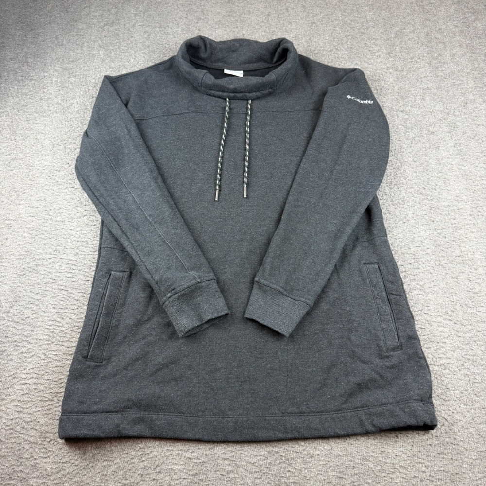 Columbia Sweatshirt Women's Large Grey Cowl Neck Fleece Pullover Pockets AK1297